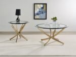 BROOKE 2-PIECE ROUND COFFEE AND END TABLE SET ROSE BRASS
