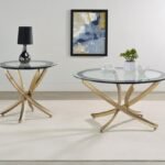 BROOKE 2-PIECE ROUND COFFEE AND END TABLE SET ROSE BRASS