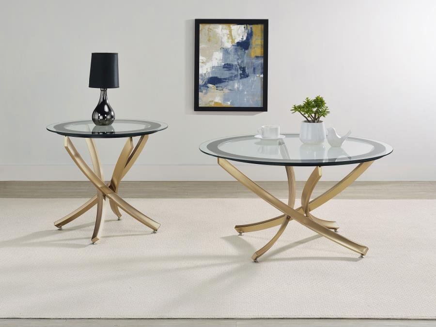 707888-S2_01x900.jpg BROOKE 2-PIECE ROUND COFFEE AND END TABLE SET ROSE BRASS - Image 1