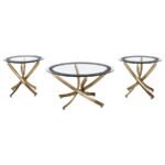 BROOKE 3-PIECE ROUND COFFEE AND END TABLE SET ROSE BRASS