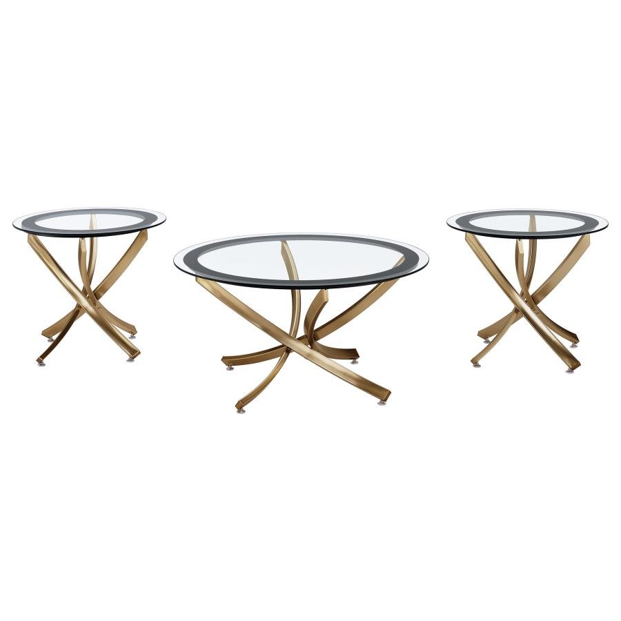 707888-S3_02x900.jpg BROOKE 3-PIECE ROUND COFFEE AND END TABLE SET ROSE BRASS - Image 1