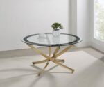 BROOKE ROUND GLASS TOP COFFEE TABLE METAL BASE BRASS - Image 2