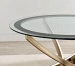 BROOKE ROUND GLASS TOP COFFEE TABLE METAL BASE BRASS - Image 4