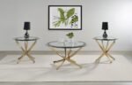 BROOKE ROUND GLASS TOP COFFEE TABLE METAL BASE BRASS - Image 6