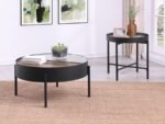 OZELLA 2-PIECE ROUND COFFEE AND END TABLE SET SANDY BLACK