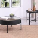OZELLA 2-PIECE ROUND COFFEE AND END TABLE SET SANDY BLACK