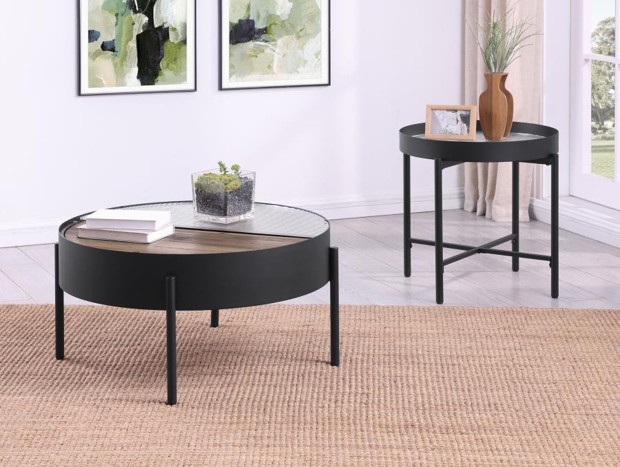 707898-S2_01x900.jpg OZELLA 2-PIECE ROUND COFFEE AND END TABLE SET SANDY BLACK - Image 1