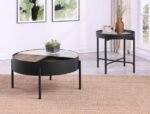 OZELLA 2-PIECE ROUND COFFEE AND END TABLE SET SANDY BLACK - Image 2