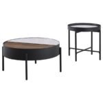 OZELLA 2-PIECE ROUND COFFEE AND END TABLE SET SANDY BLACK - Image 3