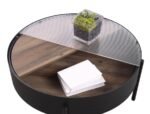 OZELLA 2-PIECE ROUND COFFEE AND END TABLE SET SANDY BLACK - Image 6