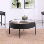 OZELLA 3-PIECE ROUND COFFEE AND END TABLE SET SANDY BLACK