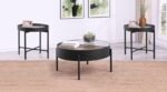 OZELLA 3-PIECE ROUND COFFEE AND END TABLE SET SANDY BLACK