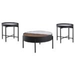 OZELLA 3-PIECE ROUND COFFEE AND END TABLE SET SANDY BLACK - Image 2