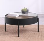 OZELLA ROUND COFFEE TABLE WITH HIDDEN STORAGE SANDY BLACK - Image 2