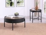 OZELLA ROUND COFFEE TABLE WITH HIDDEN STORAGE SANDY BLACK - Image 8