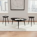 ODESSA 3-PIECE TRIANGULAR COFFEE AND END TABLE SET BLACK