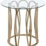 MONETT ROUND GLASS TOP SIDE END TABLE CHOCOLATE CHROME