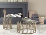 MONETT 2-PIECE COFFEE AND END TABLE SET CHOCOLATE CHROME