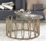 MONETT ROUND GLASS TOP COFFEE TABLE CHOCOLATE CHROME - Image 2