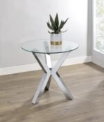 KENZIE ROUND TEMPERED GLASS TOP END SIDE TABLE CHROME - Image 2