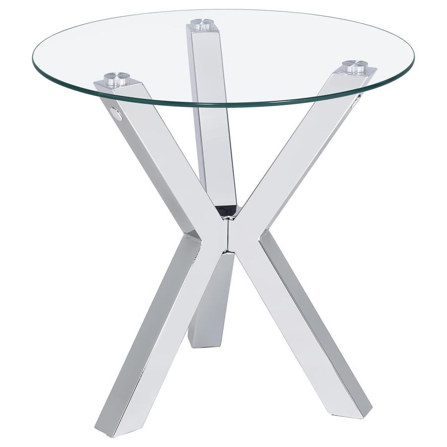 708127_02x900.jpg KENZIE ROUND TEMPERED GLASS TOP END SIDE TABLE CHROME - Image 1