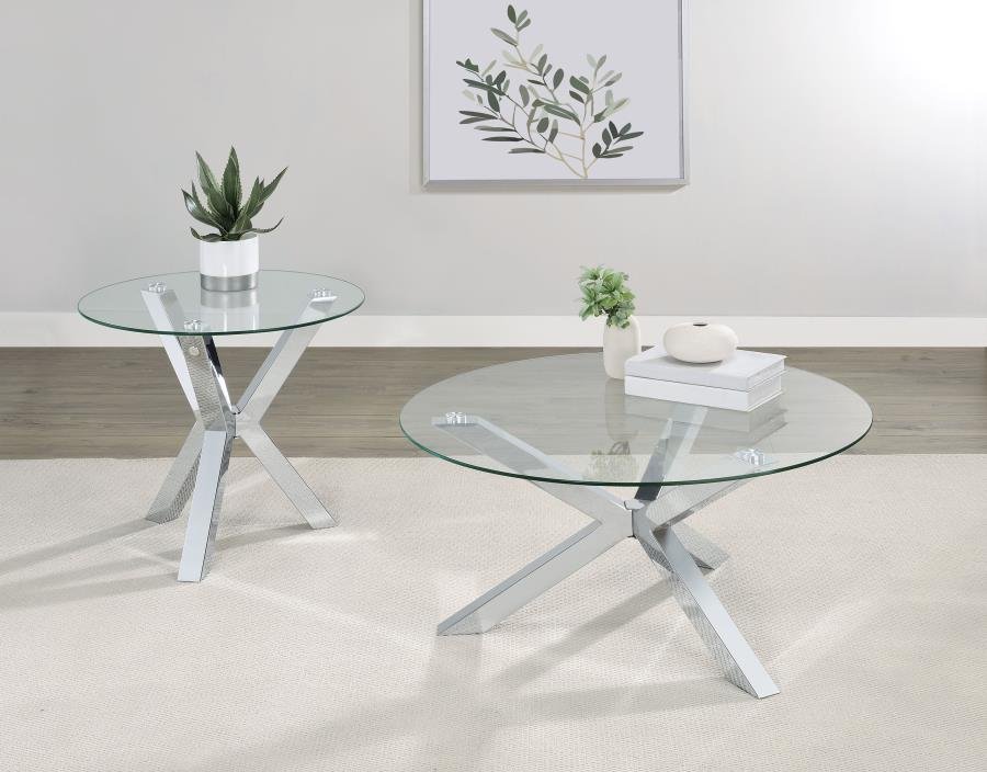 708128-S2_01x900.jpg KENZIE 2-PIECE ROUND COFFEE AND END TABLE SET CHROME - Image 1
