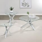 KENZIE 3-PIECE ROUND COFFEE AND END TABLE SET CHROME