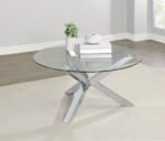 KENZIE ROUND TEMPERED GLASS TOP COCKTAIL COFFEE TABLE CHROME - Image 2