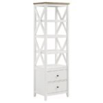 HOLLIS 4-SHELF WOOD MEDIA TOWER WITH DRAWERS BROWN AND WHITE
