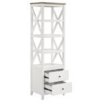 HOLLIS 4-SHELF WOOD MEDIA TOWER WITH DRAWERS BROWN AND WHITE - Image 3