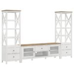 HOLLIS 4-SHELF WOOD MEDIA TOWER WITH DRAWERS BROWN AND WHITE - Image 10