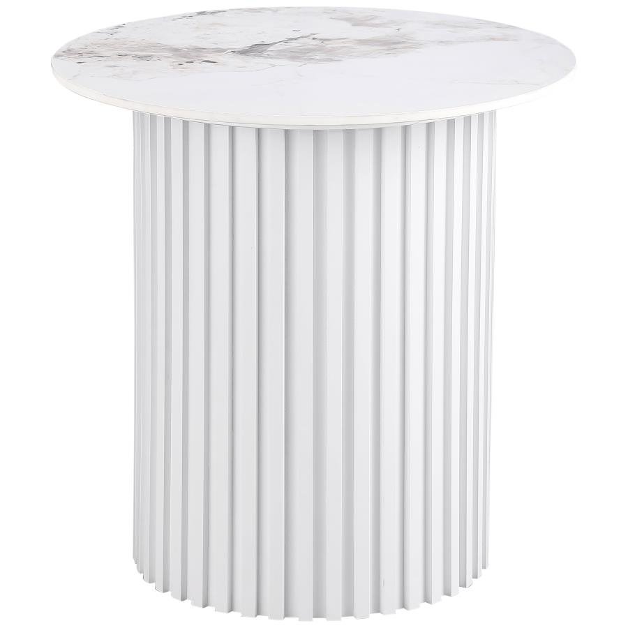708337_02x900.jpg ROWENA ROUND SINTERED STONE END TABLE WHITE FAUX MARBLE - Image 1