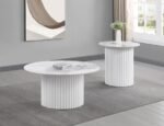 ROWENA ROUND SINTERED STONE END TABLE WHITE FAUX MARBLE - Image 5
