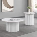 ROWENA 2-PIECE COFFEE AND END TABLE SET WHITE FAUX MARBLE