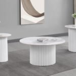 ROWENA 3-PIECE COFFEE AND END TABLE SET WHITE FAUX MARBLE