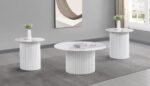 ROWENA 3-PIECE COFFEE AND END TABLE SET WHITE FAUX MARBLE