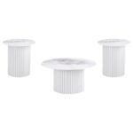 ROWENA 3-PIECE COFFEE AND END TABLE SET WHITE FAUX MARBLE - Image 2