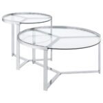 DELIA 2-PIECE ROUND GLASS TOP NESTING COFFEE TABLE CHROME