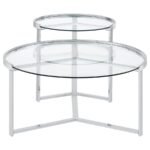 DELIA 2-PIECE ROUND GLASS TOP NESTING COFFEE TABLE CHROME - Image 3