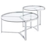DELIA 2-PIECE ROUND GLASS TOP NESTING COFFEE TABLE CHROME - Image 4