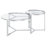 DELIA 2-PIECE ROUND GLASS TOP NESTING COFFEE TABLE CHROME - Image 5