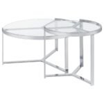 DELIA 2-PIECE ROUND GLASS TOP NESTING COFFEE TABLE CHROME - Image 6