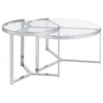 DELIA 2-PIECE ROUND GLASS TOP NESTING COFFEE TABLE CHROME - Image 8