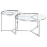 DELIA 2-PIECE ROUND GLASS TOP NESTING COFFEE TABLE CHROME - Image 9