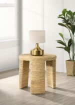 ARTINA WOVEN RATTAN ROUND SIDE END TABLE NATURAL BROWN - Image 2