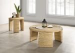 ARTINA WOVEN RATTAN ROUND SIDE END TABLE NATURAL BROWN - Image 7