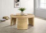 ARTINA WOVEN RATTAN ROUND COFFEE TABLE NATURAL BROWN - Image 2