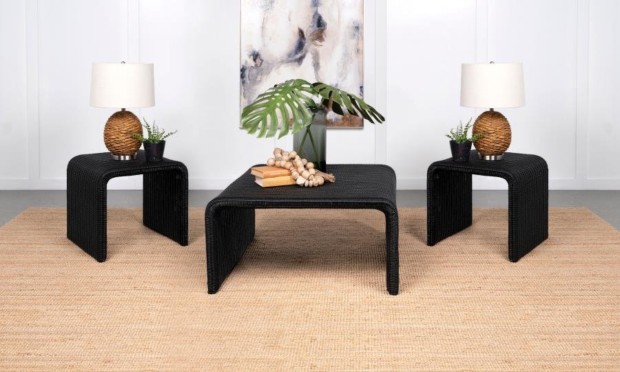 708518-S3_01x900.jpg CAHYA 3-PIECE RATTAN COFFEE AND END TABLE SET BLACK - Image 1