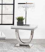 KERWIN SQUARE STONE TOP END TABLE WHITE AND CHROME - Image 2