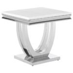 KERWIN SQUARE STONE TOP END TABLE WHITE AND CHROME